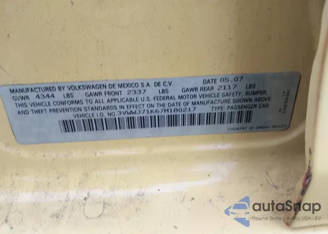 2007 Volkswagen Jetta Gli from USA, damaged, VIN 3VWWJ71K67M180217